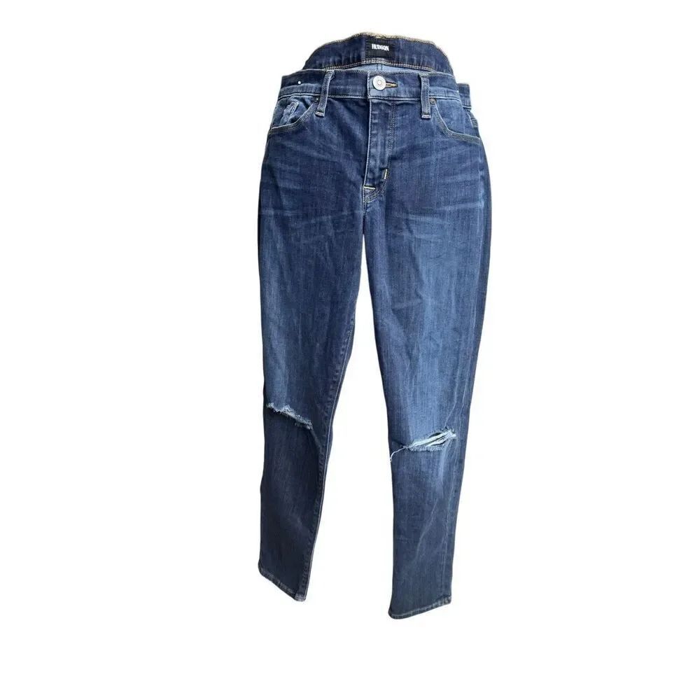 Hudson Finn Boy Skinny Jeans Womens 29 Distressed Knee Dark Wash Stretch Denim